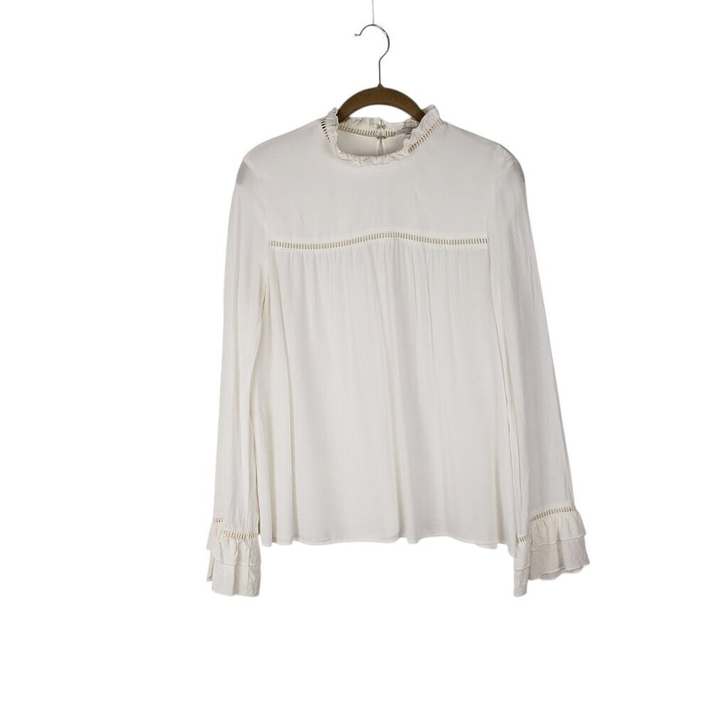 & Other Stories Frilled Blouse Ivory Crepe Long Sleeve Romantic Modest Size 8